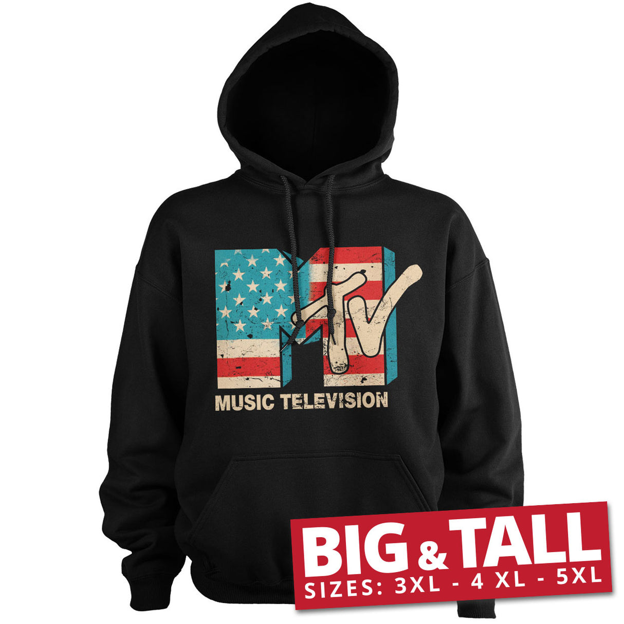 MTV Distressed USA-Flag Big & Tall Hoodie