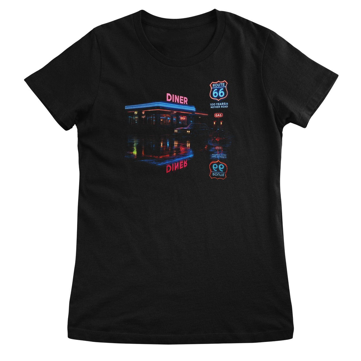 Route 66 Neon Diner Girly Tee
