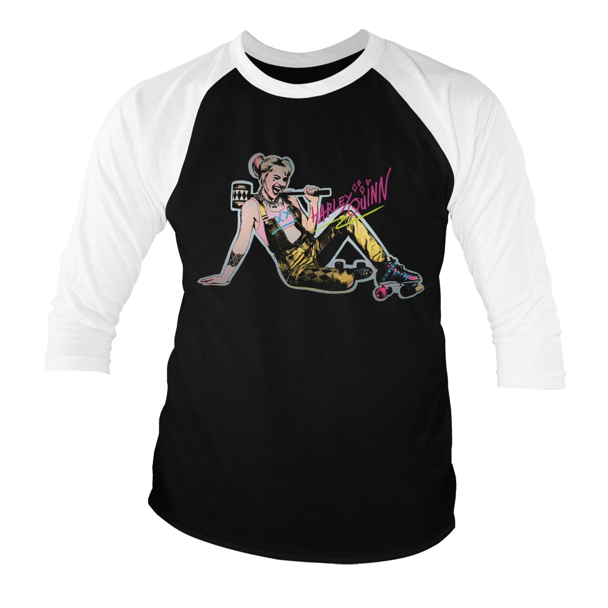 Harley Quinn Roller Skates Baseball 3/4 Sleeve Tee